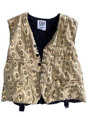Vintage Protest Mens Tribal Print Vest With Adjustable Back Strap Button Front &
